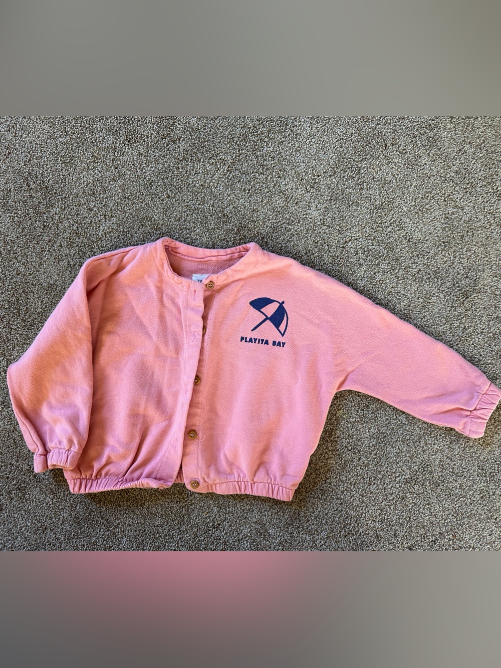 Zara Pink Button-Front Kids Top with Navy Graphic